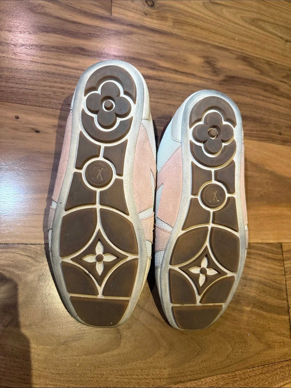 Louis Vuitton Cream and Pink Mesh Leather Sneakers